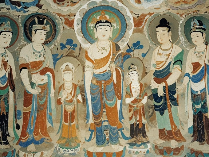 莫高窟很多洞窟壁画以佛教故事为主题，表明佛教兴盛